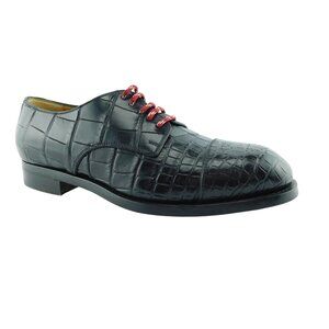 GUCCI Black Crocodile Leather Logo Heel Oxfords Shoes 8 UK